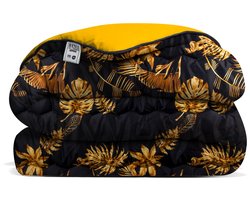Avenue - Luxe en makkelijk dekbed zonder overtrek – Hoesloos 1 persoons dekbed 140x200 cm – Anti-allergisch & hygiënisch – Wasbaar op 60°C – Wolkenzacht en soepel – Gouden Bladeren - Zwart – All Year comfort zomerdekbed & winterdekbed