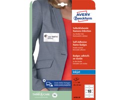 AVERY naambadge etiketten – 50 x 80 mm – wit – 20 vellen – 10 per vel – PVC-vrij folie