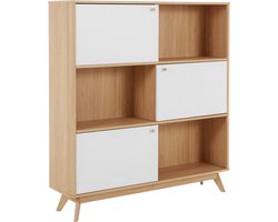 Avery|Vitrinekast met 3 deuren in eikenlook en wit