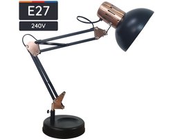 Avide LED Bureaulamp - Industrieel en Vintage Uitstraling - Max. 60W LED - E27 Fitting - 100-240V - Zwart/Koper