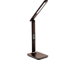 Avide LED Bureaulamp Nathan Dimbaar 6W - Met Kalender + Alarm + Klok + Thermometer Functie - 350 lumen - Bruin