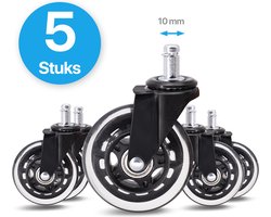 Avint Goods Bureaustoel Wieltjes - Bureaustoelwielen - Zwenkwielen - 10mm - Set van 5 - Thuiswerken zonder Bureaustoelmat of Vloerbeschermer