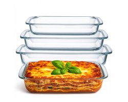Aviro 3-Delige Ovenschaal Set - Rechthoekig - 1L, 1,6L, 2,2L - Extra Sterk Borosilicaat Glas