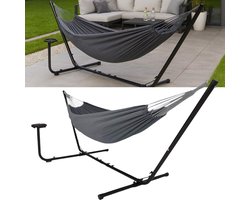 AVOID® Hangmat met Bekerhouder - Grijs - 255x112x100 - Hangmat voor 2 personen