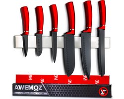 AWEMOZ Magnetische Messenhouder - 36 cm - Messenmagneet - 6 tot 8 grote messen - Messenblok - Messenrek - Messenstrip - Zelfklevende Magneetstrip voor Messen -