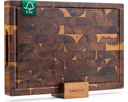 Awudha - Snijplank Set met Houder van Acacia Hout - Met Sapgeul, Anti-Slip Handvaten - Ideaal als Borrelplank, Hakblok en Snijplank voor de Keuken