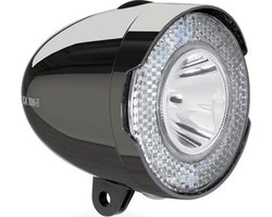 AXA 706 Fietsverlichting – 15 Lux LED Voorlicht – Batterijverlichting – Geïntegreerde Reflector – Retro Chrome – 35 m Lichtbeeld – 2.250 m Zichtbaarheid