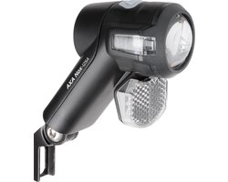 AXA Nox Sport Fietsverlichting – 12 Lux LED Voorlicht – Batterijverlichting – Double Lens Technology – Geïntegreerde Reflector – 30 m Lichtbeeld – 2.000 m Zichtbaarheid – Zwart