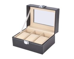Axbo Luxe HorlogeDoos – Opbergdoos – 3 Vakken – Sieradendoos – Kist – Fluwelen Voering – Verwijderbaar Kussens – Watch Box – Leder – Leer – Zwart