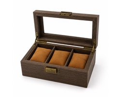 AXBO Luxe Houten Horloge-opbergdoos – 3 Horloges – Walnoot – Glazen Deksel – Watch box- Horloge kist- Houtlook