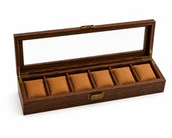 AXBO Luxe Houten Horloge-opbergdoos – 6 Horloges – Walnoot – Glazen Deksel – Watch box- Horloge kist- Houtlook
