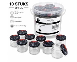 Axentia glazen potjes set met emmer - 250 ml - 10 stuks - jampotjes -weckpotten - inmaakpotjes - voorraadpotjes