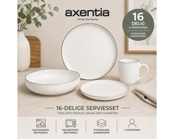 Axentia Serviesset 16-delig – 4 Personen – Borden, Kommen en Mokken – Vaatwasser- & Magnetronbestendig