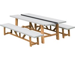 AXI Aaron Tuinset met 2 banken van acaciahout en cement in Kalksteen look – Picknicktafel van hout met 2 losse banken – 2-in-1 tafelblad met metalen gleuf – 240 x 40 x 45 cm