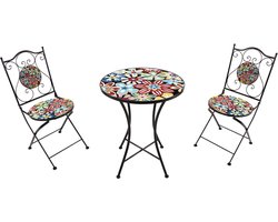 AXI Amélie 3-delige Mozaïek Bistro-set Fiesta Flower – Metalen frame met keramische tegel – Balkon-set 2 stoelen en tafel