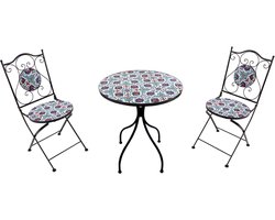 AXI Amélie 3-delige Mozaïek Bistroset Helderblauw – Metalen frame met keramische tegels – Balkonset 2 stoelen en tafel