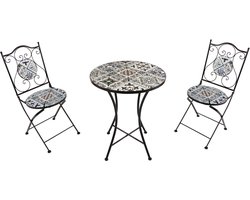 AXI Amélie 3-delige Mozaïek Bistroset Zachtblauw – Metalen frame met keramische tegels – Balkonset 2 stoelen en tafel