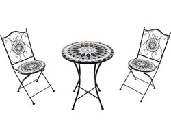 AXI Amélie 3-delige Mozaïek Bistroset Zwart/wit – Metalen frame met keramische tegel – Balkonset 2 stoelen en tafel