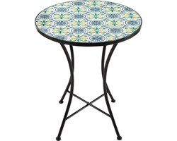 AXI Amélie Bistro Tafel - Blauw/geel – Metalen tuintafel – Rond – 60 x 60 x 75 cm - Mozaïeklook – Ingelegd met keramische tegels – Voor tuin, terras en balkon