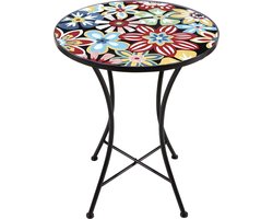AXI Amélie Bistro Tafel - Fiesta Flower – Metalen tuintafel – Rond – 60 x 60 x 75 cm - Mozaïeklook – Ingelegd met keramische tegel – Voor tuin, terras en balkon