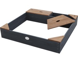 AXI Amy Houten Zandbak Antraciet/Bruin - Incl. Beschermhoes, Opbergruimte en Zitbankjes - FSC hout - 115x115cm