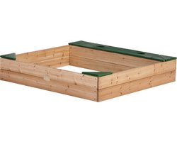 AXI Amy Houten Zandbak in Bruin/Groen - Incl. Beschermhoes, Opbergruimte en Zitbankjes - FSC hout - 115x115cm