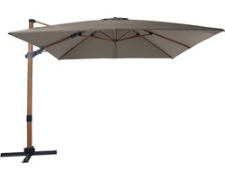 AXI Apollo Premium Zweefparasol 300x300 cm Houtlook/taupe incl. Hoes – Gepoedercoat aluminium frame met kruisvoet – 360° Draaibaar - Kantelbaar – UV werend doek