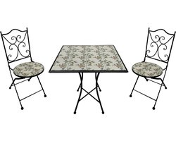 AXI Camilla 3-delige Mozaïek Bistroset Bloemen Roze – Metalen frame met keramische tegel – Balkonset 2 stoelen en tafel
