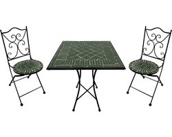 AXI Camilla 3-delige Mozaïek Bistroset Donkergroen – Metalen frame met keramische tegel – Balkonset 2 stoelen en tafel