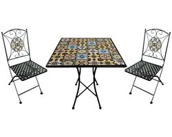 AXI Camilla 3-delige Mozaïek Bistroset Yellow Breeze – Metalen frame met keramische tegel – Balkonset 2 stoelen en tafel