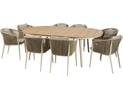 AXI Chay Tuinset met 8 stoelen Houtlook/beige – Gepoedercoat aluminium frame – 8 Personen - Diningset met kussens voor balkon, tuin en terras - Weerbestendig