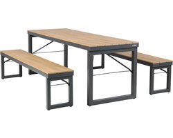 AXI Chianti Tuinset met 2 banken Antraciet met Teak-look Polywood – Gepoedercoat aluminium frame – Picknicktafel met Polywood tafelblad en zitvlak - 200x72cm