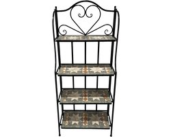 AXI Cleo Metalen Plantenrek Mozaïek Ster Grijs/bruin – Plantenrek Buiten – 4 Etages – 64 x 27 x 140,5 cm - Mozaïeklook – Ingelegd met keramische tegels – Voor tuin, terras en balkon