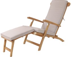 AXI Costa Deckchair Ligstoel Teak met kussen – Houten ligbed – Rugleuning met 4 standen - 170x59cm