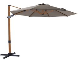 AXI Cyrus Premium Zweefparasol Ø 300cm Houtlook/taupe incl. Hoes – Gepoedercoat aluminium frame met kruisvoet – 360° Draaibaar - Kantelbaar – UV werend doek