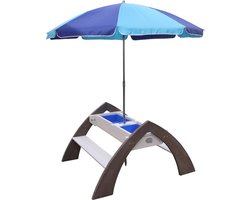 AXI Delta Zand & Water Picknicktafel in Grijs/wit met Parasol - FSC Hout - Zandtafel - Watertafel voor kinderen met parasol - Multifunctionele Picknick tafel