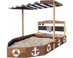 AXI Dora Boot zandbak met speelkeuken en dak (UV50) 160 x 100 cm Antraciet/bruin – Met krijtbord en opbergruimte - Inclusief gronddoek - 10 jaar garantie!