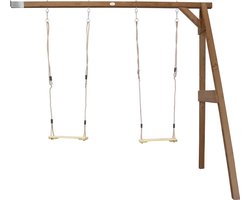 AXI Dubbele Houten Aanbouwschommel in Bruin - FSC hout - Schommel met muurbevestiging, 2 Schommelzitjes en 2 grondankers - Schommelset voor kinderen - 10 jaar Garantie!