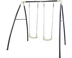 AXI Dubbele Metalen Schommel in Antraciet/Créme - Vrijstaande schommelset met kunststof schommelzitjes - Schommelset voor kinderen