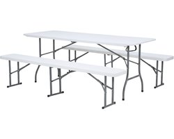 AXI Elba Biertafelset opklapbaar – Inklapbare Tafel + 2 Banken – Perfect om mee te nemen – 183 x 120 x 74 cm – Met handgrepen – Van HDPE Kunststof – Draagbaar & Stevig – Voor Tuin, Camping & Balkon