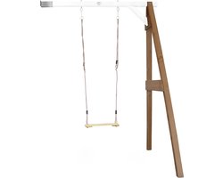 AXI Enkele Houten Aanbouwschommel in Bruin/Wit - FSC hout - Schommel met muurbevestiging, 1 Schommelzitje en 2 grondankers - Schommelset voor kinderen - 10 jaar Garantie!