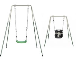 AXI Enkele Metalen 2-in-1 Schommel in Groen/crème – Meegroeischommel - Vrijstaande schommelset met kunststof schommelzitje en babyzitje - Schommelset voor kinderen