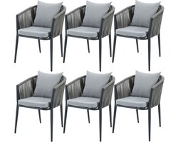 AXI Faye Stoelen Antraciet – Set 6 stuks – Tuinstoelen –Gepoedercoat aluminium frame – Stoel met Olefin kussens – Rugleuning van Polyester touw