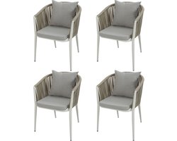 AXI Faye Stoelen Beige – Set 4 stuks – Tuinstoelen – Gepoedercoat aluminium frame – Stoel met Olefin kussens – Rugleuning van Polyester touw