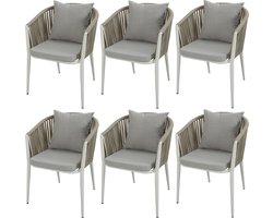AXI Faye Stoelen Beige – Set 6 stuks – Tuinstoelen – Gepoedercoat aluminium frame – Stoel met Olefin kussens – Rugleuning van Polyester touw