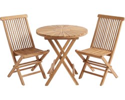 AXI Gia/Mina 60 cm Bistroset 3-delig Teak - AXI Gia Teak Bistroset met 2 Mina Opklapbare Stoelen – Ronde Tuintafel 60 cm Opklapbaar – Houten Tuinset voor Balkon, Terras en Tuin – Compacte Teak Tuinmeubelen Set