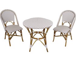 AXI Jacqueline 3-delige Bistroset – Rotan – Bruin / Wit – Vintagelook – 2 personen – Hout en rotan – Balkonset 2 stoelen en tafel