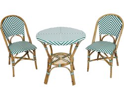 AXI Jacqueline 3-delige Bistroset – Rotan – Groen / Wit – Vintagelook – 2 personen – Hout en rotan – Balkonset 2 stoelen en tafel