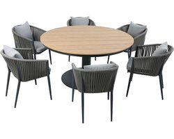 AXI Jay/Faye 150 cm Dining Tuinset 7-delig - Antraciet – Tuinset 6 Personen – Aluminium Tafel met Polywood Blad – Luxe Tuinstoelen met Kussens – Moderne Tuinmeubelen Set voor Terras en Tuin