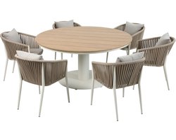AXI Jay/Faye 150 cm Dining Tuinset 7-delig - Beige – Tuinset 6 Personen – Aluminium Tafel met Polywood Blad – Luxe Tuinstoelen met Kussens – Moderne Tuinmeubelen Set voor Terras en Tuin